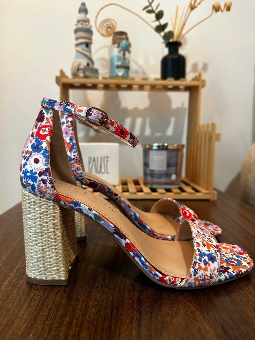 Kelly-Katie Floral Print Ankle-Strap Block Heel Sandals - Multicolor